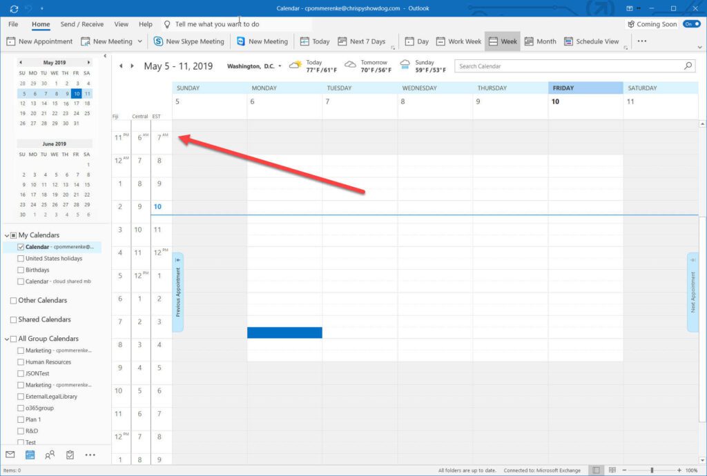 How display time zones appear in your Outlook Calendar.
