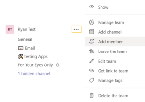 screenshot depicting how to add members to a team in Microsoft Teams