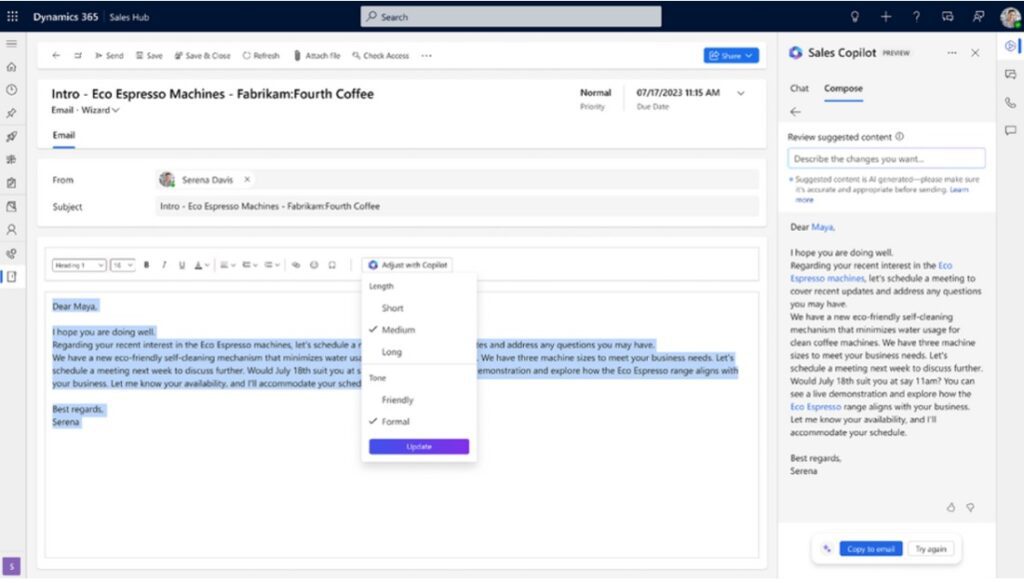 Microsoft Copilot Email Reply in Dynamics 365